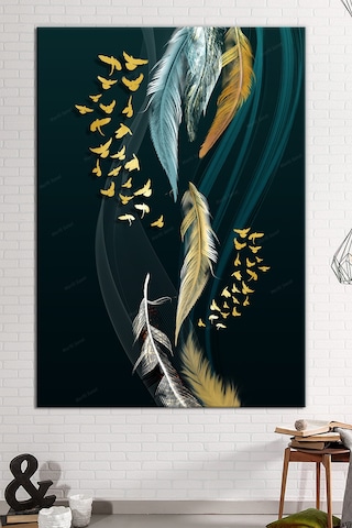 Renkli Tüyler ve Kuşlar Sürreel Sanatsal Dekoratif Kanvas Tablo (8 Farklı Ölçü) 40 x 60