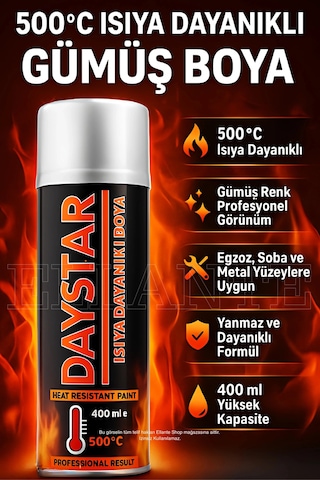 500 C Isıya Dayanıklı Gümüş Sprey Boya Egzoz, Soba Ve Metal Yüzeyler İçin Yanmaz Boya 400 Ml Çok Renkli