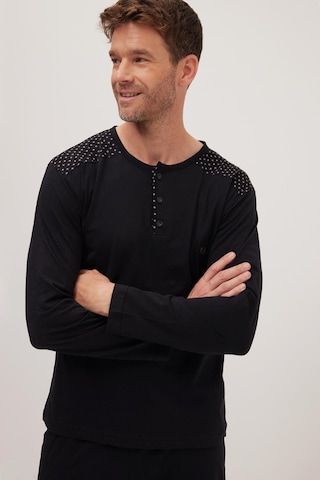 Tudors Erkek Standart Fit Normal Kesim %100 Pamuk Bisiklet Yaka Beli Lastikli Siyah Pijama Takımı-37947 Siyah