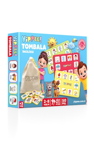 Çocuk Tombala İngilizce Temalı Ham Bez Kese 8 Tabla 50 Pul 60 Parça