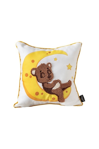 Punch İşlemeli Bebek Çocuk Odası Tekli Dekoratif Özel Tasarım Kırlent 35x35 Cm İç Dolgulu Sarı