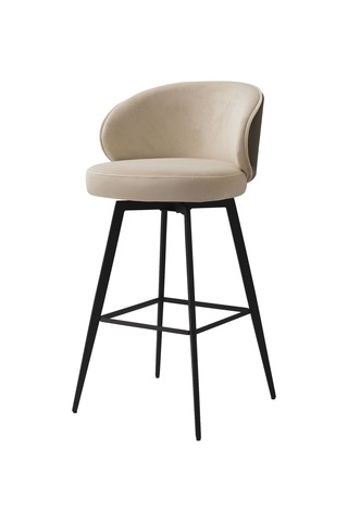 Eichholtz Camerota Bar Taburesi, Sabino Beji & Siyah Ahşap, Modern Zarafet, %100 Polyester Kumaş Sandalye Bej