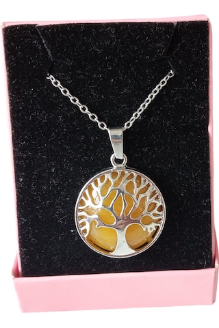 Aventurin Doğal Taşlı Hayat Ağacı Çelik Kolye - Kadın