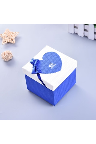 Sones Kağıt Sevgililer Günü Hediye Kutusu Fiyonklu, Özellikler: 10x10x10cm Mavi