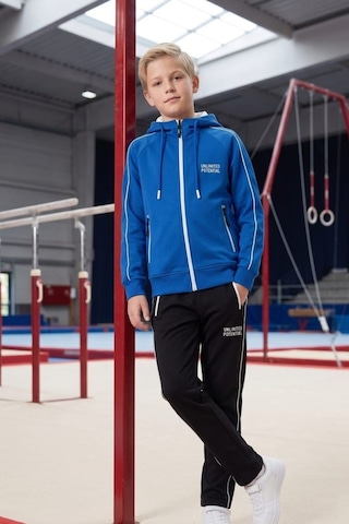 Pina Kids Erkek Çocuk Unlimited Şeritli Kapüşonlu Düz Paça Reglan Kol Dalgıç Kumaş Eşofman Takımı Esf7014 Mavi