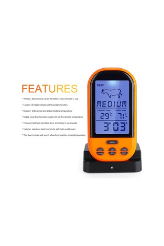 Suofeng Kablosuz Mutfak Isı Ölçer - Barbekü Ve Gıda Sıcaklık Ölçümü, 0-250 C Aralığı, 20-30m Alım Mesafesi Çok Renkli