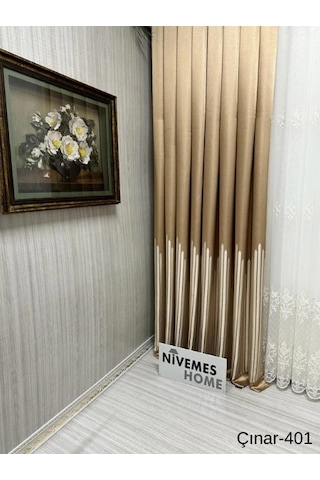 Nivemeshome Çınar Altın 401 1/3 Sık Pileli Fon Perde Apm Gold