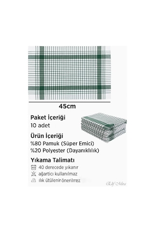 10 Lu Lüks Mutfak Kurulama Bezi Seti 45x65 Cm Table Linen Yeşil
