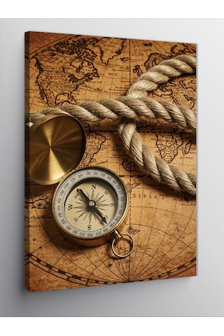 Kanvas Tablo Pusula Ve Antik Harita 70cmx100cm