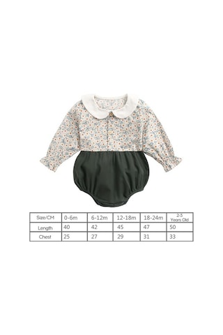 Novahub Çiçek Desenli Uzun Kollu Body - 18-24 Ay Yeşil Mufunye Bebek Elbisesi - Toksik İçermez, Dayanıklı, Rahat Giyim