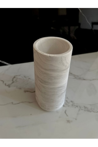 Beton Vazo Dekoratif Saksı El Yapımı Şık Aksesuar Beyaz-siyah Desenli