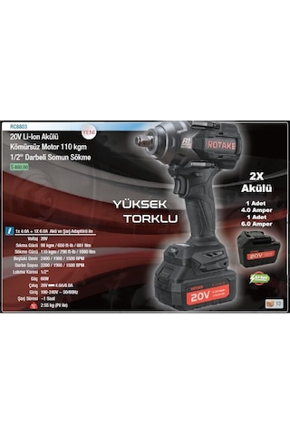 Rotake RC8803 Akülü 1/2-110 KGM 20 Volt Lion Kömürsüz Motor Darbeli Somun Sökme Sıkma