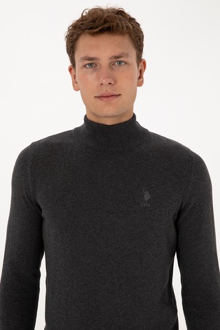U.S. Polo Assn. Erkek Slim Fit Yarım Boğazlı Antrasit Melanj Basic Kazak 50307783-VR081