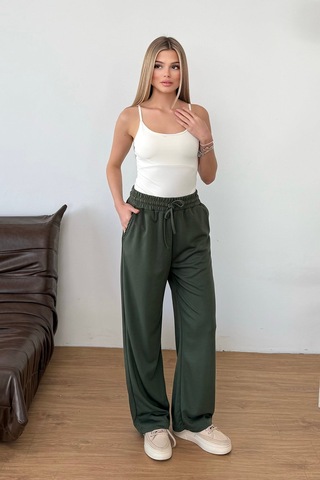 Giysa Kadın Beli Ayarlanabilir Çift Cepli Eşofman Altı Haki - Ms0001418