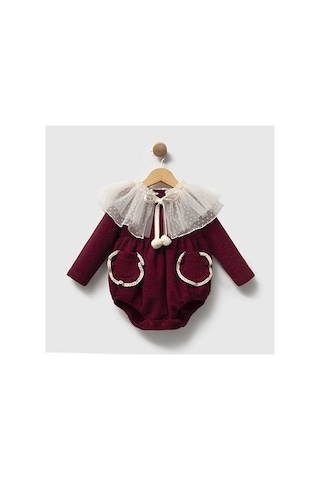 Ministok Daphne Çıkarılabilir Pelerin Yakalı Kız Bebek Tulum Bordo