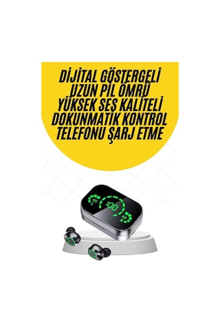 Kablosuz Bluetooth Kulaklık Çift Telefon Destekli Powerbankli Dijital Göstergeli Gri 20901033