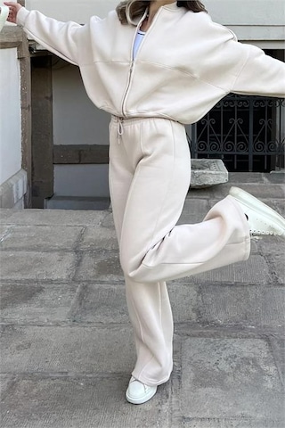 Neşeli Butik Kadın Fermuarlı 3 İplik Eşofman Takımı Nb0018 - Bej Bej