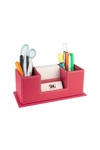 Masaüstü Deri Organizer Kalemlik 4 Gözlü Desktop Organizer Rainbow Vegan 10x12x25 Cm. Fuşya