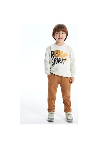LC Waikiki Lw - Bisiklet Yaka Baskılı Erkek Bebek Sweatshirt Ve Eşofman Alt 2'li Kırık Beyaz Melanj