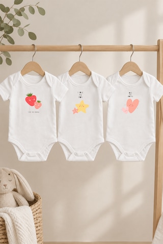 Luppinos Love You Mom 3lü %100 Pamuk Dijital Baskılı Bebek Body Set 2 Beyaz - Pembe