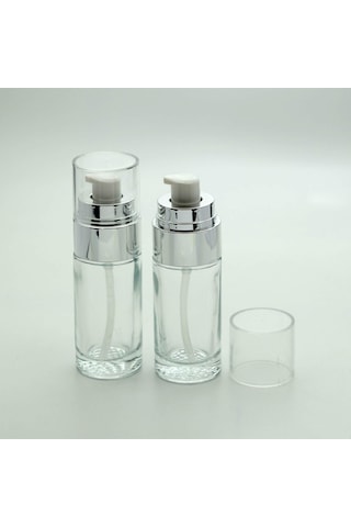Boş Krem ve Losyon Şişesi 40 ML 5 Adet Şeffaf Gri Kapaklı Boş Şişe