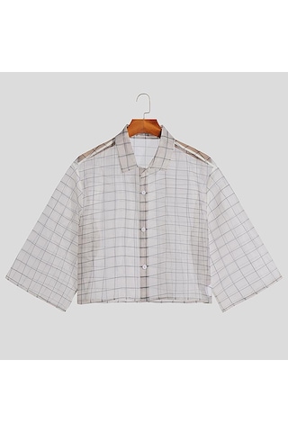 İncerun Yaz Erkek See Through Bol Kısa Kollu Ekose Gömlek Beyaz