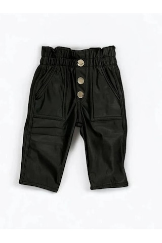 Kız Çocuk Deri Şardonlu Tayt Pantolon-15044 Siyah
