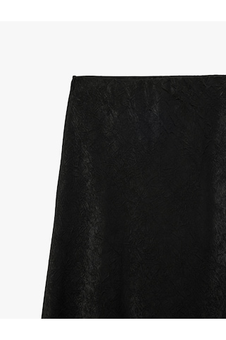 Koton Balık Kesim Slim Fit Midi Boy Dokulu Saten Etek Siyah 6sak70039pw Siyah