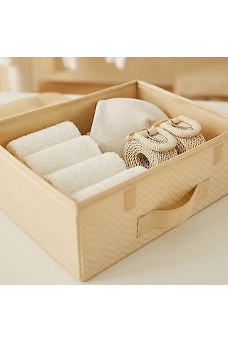 2&apos Li Bej Balıksırtı Kapaklı Kutu Set 30 X 23 X 11 Cm Açık Ahşap