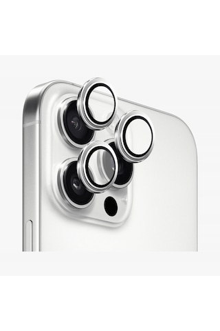 Safeus Safir Temperli Kamera Lens Koruyucu Apple Uyumlu iPhone 16 Pro Max İle Beyaz