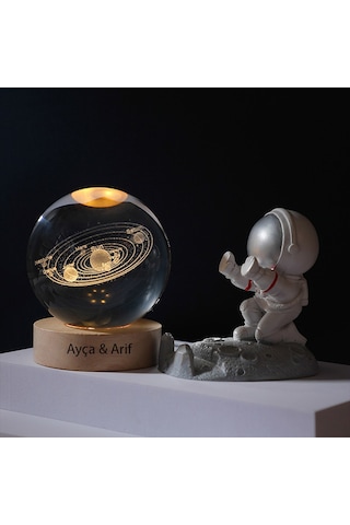 Kişiye Özel Işıklı Ahşap Kaideli Samanyolu Temalı Cam Küre 8Cm*6 (553899486)