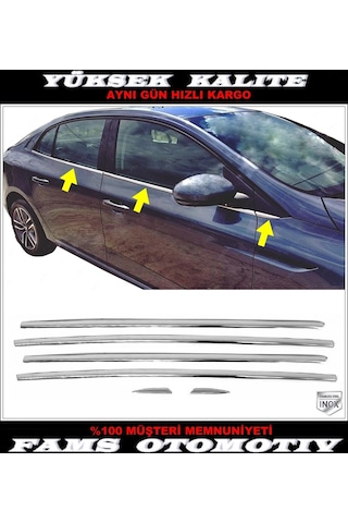 Renault Megane 4 Sedan Krom Cam Çıtası 6 Prç 2015 Üzeri P.Çelik