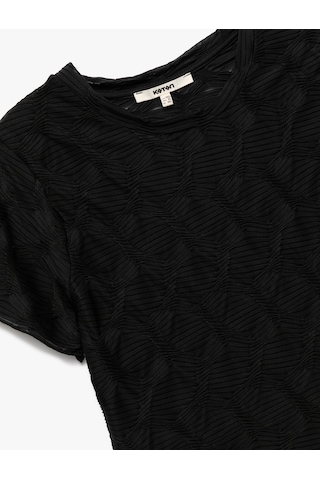 Koton Bürümcük Kumaş Dokulu Slim Fit Kısa Kollu Bisiklet Yaka Tişört Siyah 6wak50031ek SIYAH