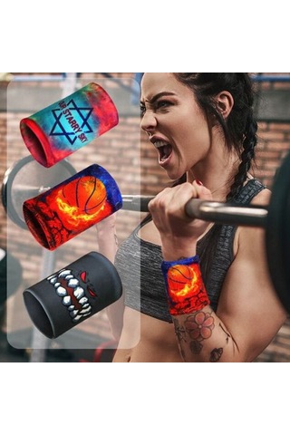 M-1pcs Renkli Baskı Unisex Spor Ter Bandı Bileklik Bilek Koruyucu Koşu Badminton Basketbol Brace Havlu Kumaş Ter Bantları-1pcs Okyanus Çok Renkli