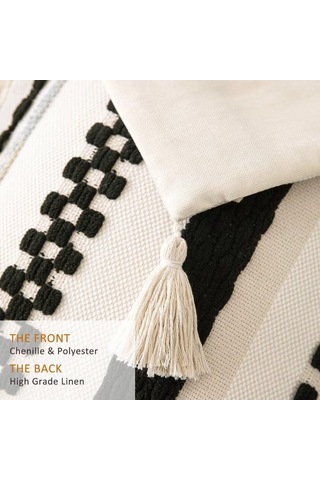 Vkemall 2'li Bohem Desenli Yorgan Kılıfı 18x18 İnç, Siyah, Çift Taraflı, Gizli Fermuar, El Yapımı Tassel, Koltuk Yastık Kılıfı Siyah