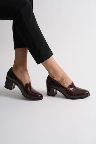 Analin Shoes Kadın Hakiki Deri Biyeli Topuklu Ayakkabı Bordo
