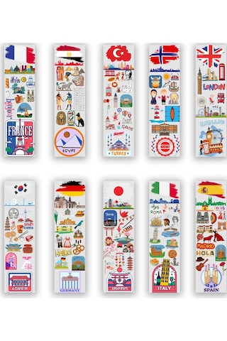 10 Adet Ülkeler Kitap Ayracı 40x145 Mm