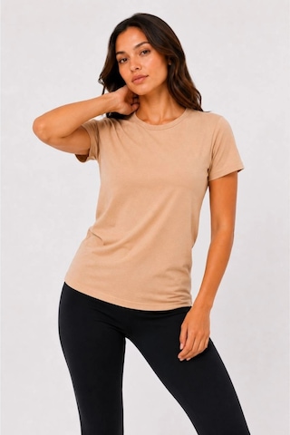 Wear Vexel Kadın Basic Tişört Bisiklet Yaka Kısa Kol Günlük Yazlık Slim Fit T-shirt - Bej Bej