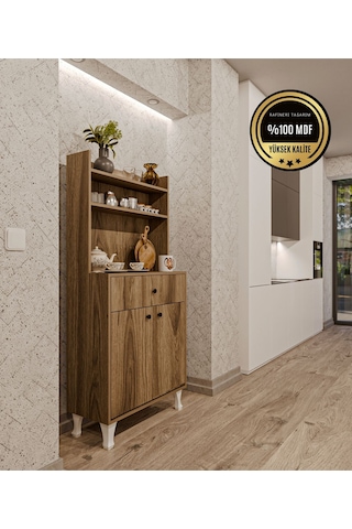 Dekorfim Çok Amaçlı Airfry Dolabı Kahve Köşesi Kahverengi