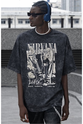 Nirvana Kurt Cobain Rock Metal Müzik Grubu Baskılı Unisex Oversiz Siyah
