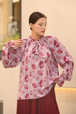 Lodmela Bağlama Detaylı Büzgülü Bluz 6028-lila/bordo Lila/bordo