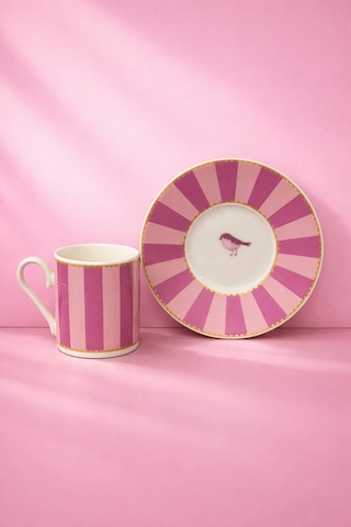 2 Kişilik Porselen Yaldızlı Lovely Birds Özel Tasarım Kuşlu Kahve Fincan Takımı Seti 90ml Mor