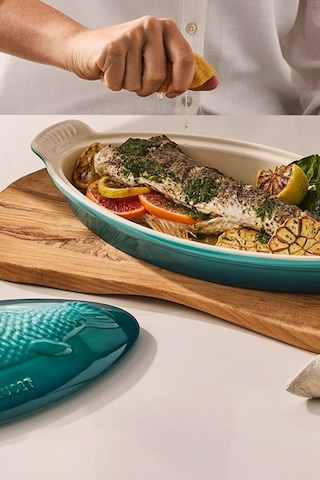 Le Creuset Kapaklı Seramik Balık Pişirme Kabı, 34 Cm Blue Riviera