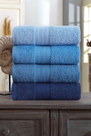 4 Lü El Yüz Havlu Seti %100 Pamuklu Gökkuşağı 50x85 Cm Mavi Çok Renkli