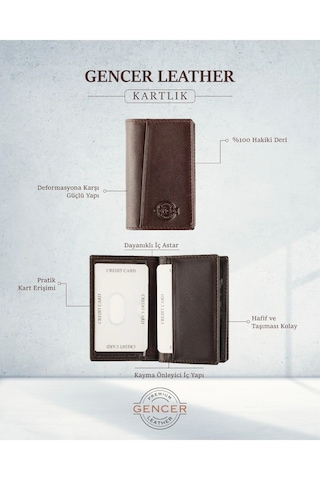 Gencer Leather Hakiki Deri Dikey Kartlık Kahverengi Kahve