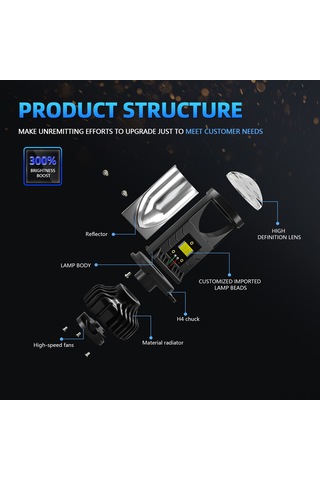 Maiyame 80w 6000k 20000lm Ip68 Su Geçirmez H4 Led Far Ampülü, Csp-led Çip, 50000 Saat Ömür, Siyah, Çift Paket