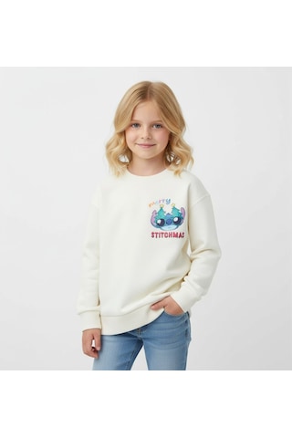 Stitch Kız Çocuk Sweatshirt St09524 Bej