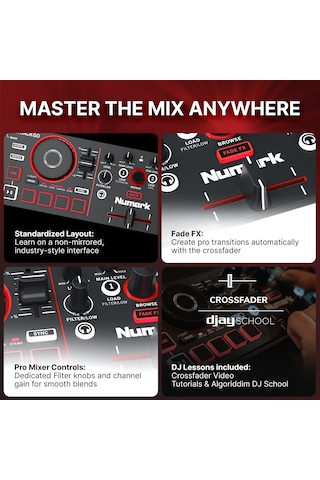 Numark Mixtrack Go Kompakt Bluetooth Dj Controller 2 Deck, Stems Kontrolü, Smart Fader, Kapasitif Dokunmatik Jog Wheel, Usb-c, Serato Dj Lite & Algoriddim Djay Dahil, Taşınabilir Dj Mikseri