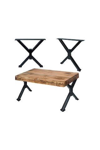 2 Adt Metal X Çapraz Ayak Ahşap Kütük Masif Orta Sehpa Ayağı 45Cm