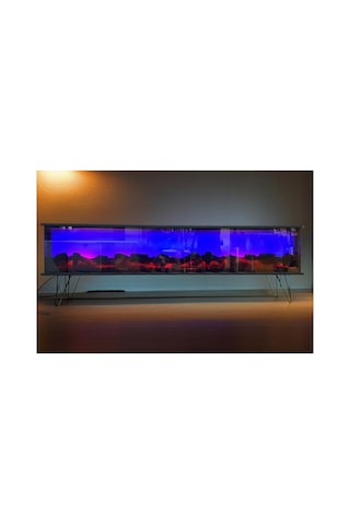 Tv Sehpası Full Şömineli Kumandalı Bluetooth Stereo Ses 6 Modlu Ünite 175 Cm Mdf Metal Ayak Antrasit Gri Ve Krom Antrasit Gri Ve Krom